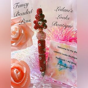 Fancy beaded pen/gifts/red beads/red rhinestone bear/